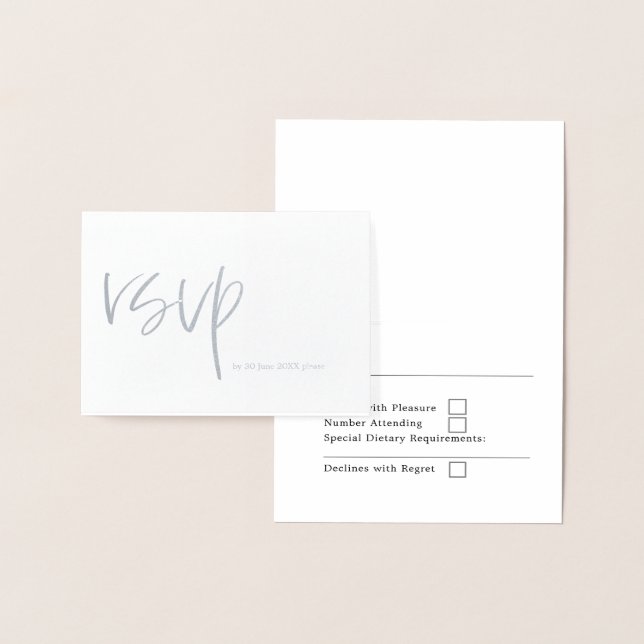 Carte Dorée Mariage élégant RSVP Typographie Argent (Affichage)