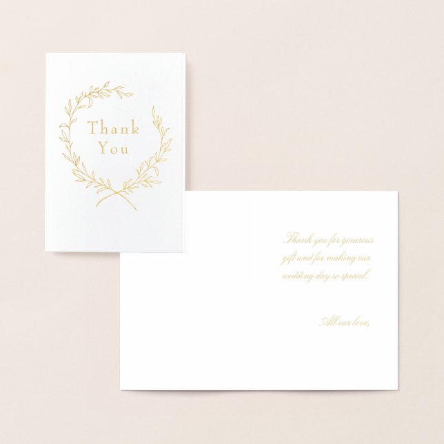 Carte Dorée Mariage en feuille d'olive romaine Merci or (Affichage)