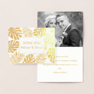 Carte Dorée Mariage feuille tropical Merci photo or