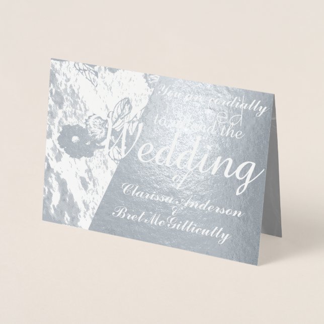 Carte Dorée Mariage floral d'hiver Foil noir et blanc photo (Devant)