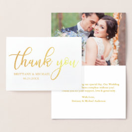 Carte Dorée Mariage moderne Merci photo Or