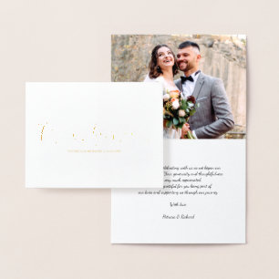 Carte Dorée Mariage photo jamais gracieux Merci Foil