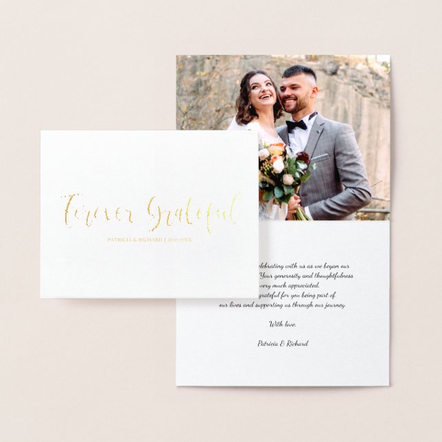 Carte Dorée Mariage photo jamais gracieux Merci Foil (Affichage)