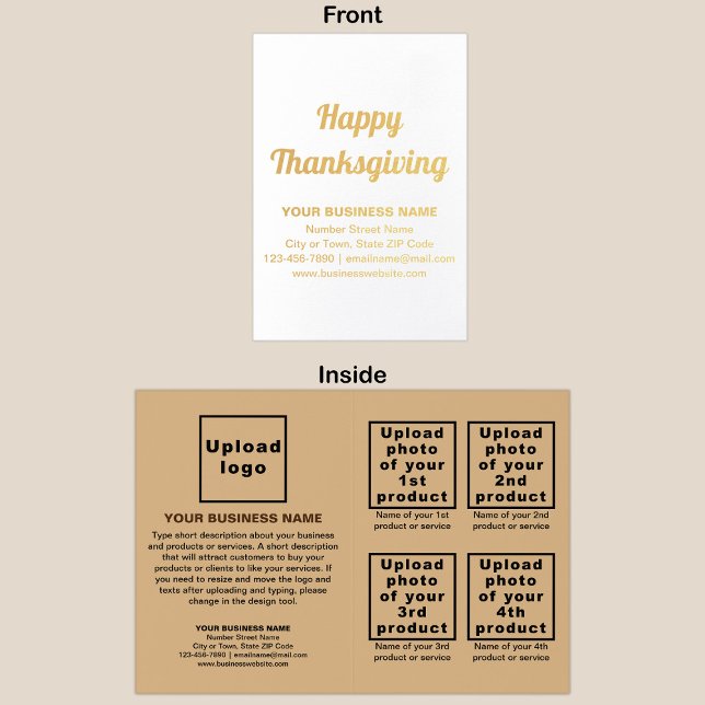 Carte Dorée Marque commerciale Brown sur Thanksgiving (Light brown business brand with products or services on Thanksgiving folded foil card.)