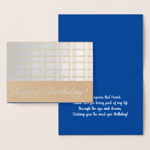 Carte Dorée Masculine Plaid Stripes Bleu Meilleur Ami Annivers