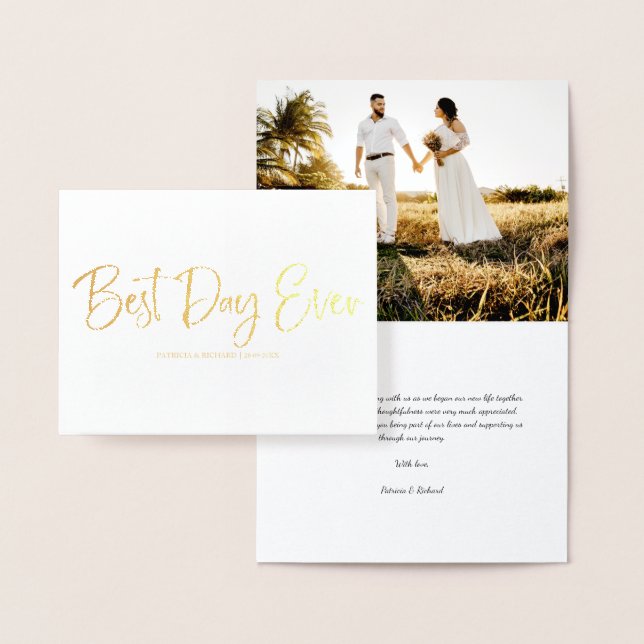Carte Dorée Meilleure journée jamais mignon Merci Mariage Phot (Affichage)