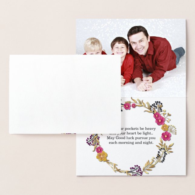 Carte Dorée Meilleurs voeux Gold Foil texte scripté photo de f (Affichage)