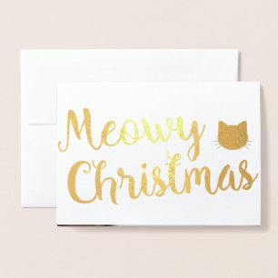 Carte Dorée Meowny Christmas Holiday Chat Pun Design