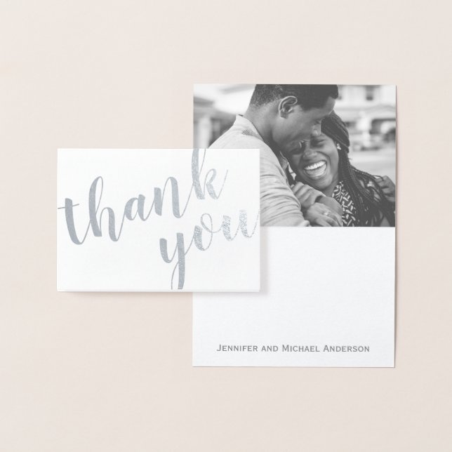 Carte Dorée Merci à huile d'argent avec photo et nom (Affichage)