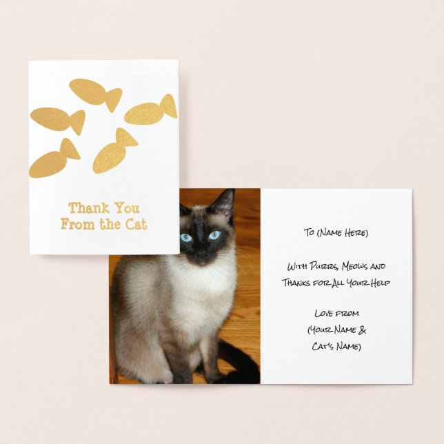 Carte Dorée Merci Chat - Ajouter Photo Kitty à l'intérieur - P (Affichage)