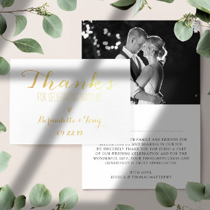 Carte Dorée Merci D'Avoir Célébré Avec Nous ! Merci mariage