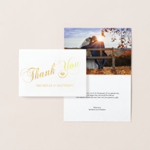 Carte Dorée MERCI de feuille d'or épousant la PHOTO du coeur  