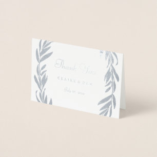 Carte Dorée Merci de Mariage à feuilles grises argentées