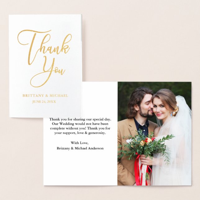 Carte Dorée Merci de mariage élégant Photo Or (Affichage)