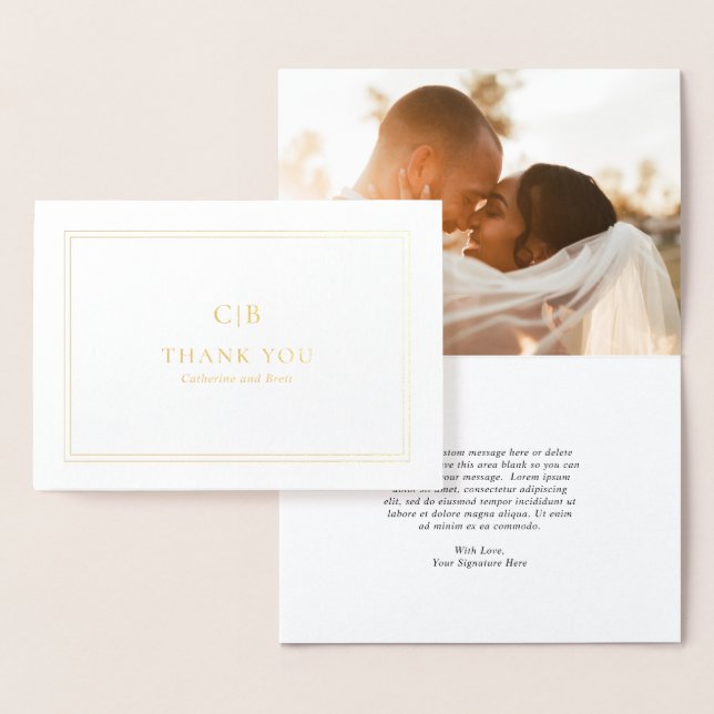Carte Dorée Merci de mariage traditionnel et élégant (Affichage)