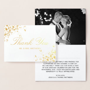 Carte Dorée Merci élégant de mariage de photo de remous
