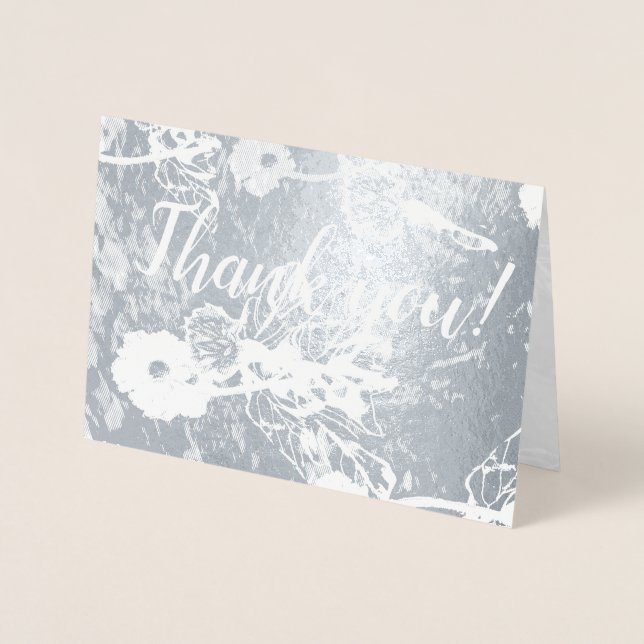 Carte Dorée "Merci" en Mariage floral argenté (Devant)