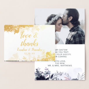 Carte Dorée Merci floral noir Mariage photo or