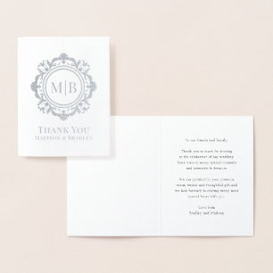 Carte Dorée Merci Mariage de monogramme floral orné