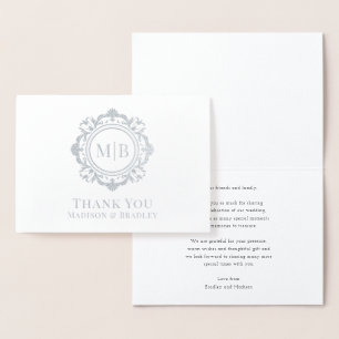 Carte Dorée Merci Mariage de monogramme floral orné