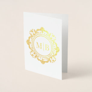 Carte Dorée Merci Mariage de monogramme floral orné