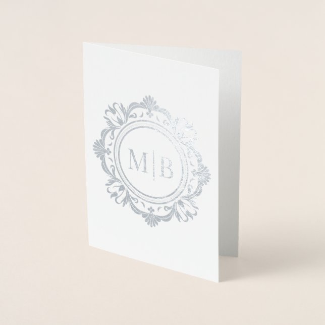 Carte Dorée Merci Mariage de monogramme floral orné (Devant)