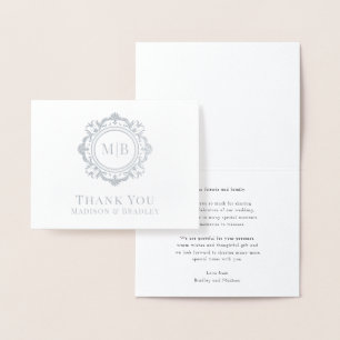 Carte Dorée Merci Mariage de monogramme floral orné