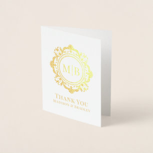 Carte Dorée Merci Mariage de monogramme floral orné