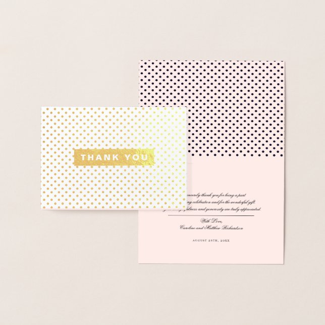 Carte Dorée Merci Mariage rose rose Pois luxe (Affichage)