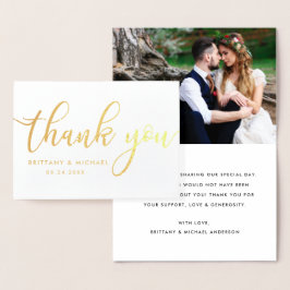 Carte Dorée Merci moderne Mariage Couple Photo Or