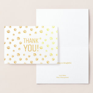 Carte Dorée Merci   Or Empreinte de patte animal