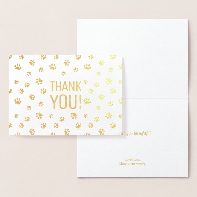Carte Dorée Merci | Or Empreinte de patte animal (Affichage)