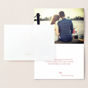 Carte Dorée Merci photo Mariage Gold Double Bonheur