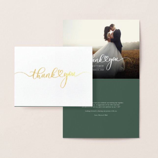 Carte Dorée Merci photo Mariage Lettré Budget Or (Affichage)