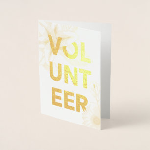 Carte Dorée merci pour le bénévolat fleurs feuille d'or