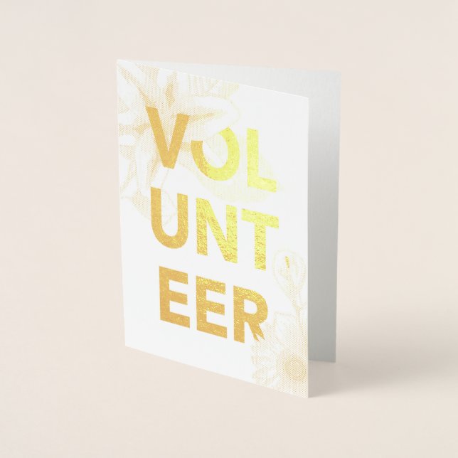 Carte Dorée merci pour le bénévolat fleurs feuille d'or (Devant)