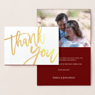 Carte Dorée Merci Script Mariage photo Burgundy Gold