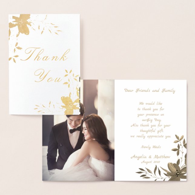 Carte Dorée Merci simple élégant Mariage réel (Affichage)