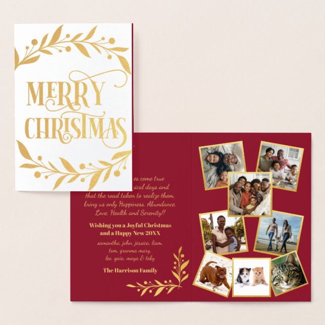 Carte Dorée Merry Christmas Gold Berries Red Photo Collage (Affichage)
