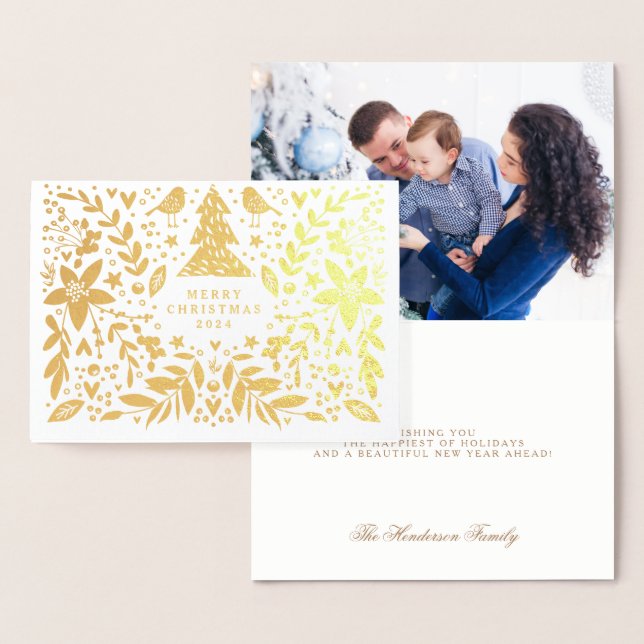 CARTE DORÉE MERRY CHRISTMAS GOLD BOTANICAL PHOTO (Affichage)