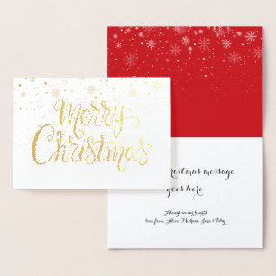 Carte Dorée Merry Christmas Snowflakes Chic Script Gold