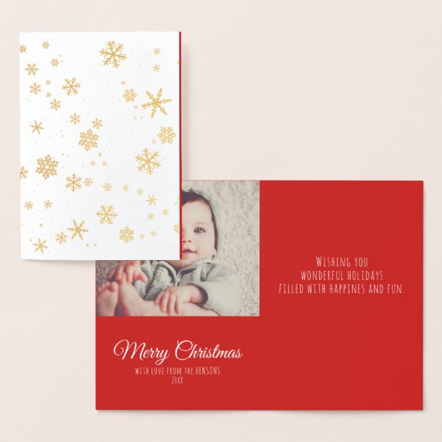 Carte Dorée Message de Noël moderne Flèches de neige Photo fam (Affichage)
