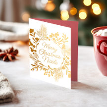 Minimalist Gold Foil Wreath Christmas Card