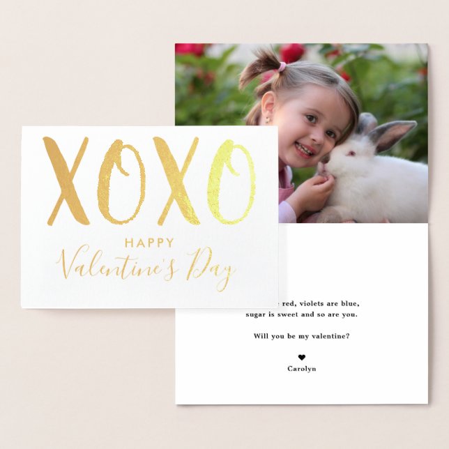 Carte Dorée Modern Hugs & Kisses (XOXO) Photo Saint-Valentin (Affichage)
