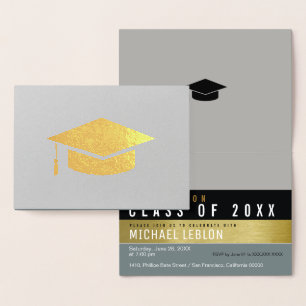 Carte Dorée moderne, rayé & élégant diplômé . grad or
