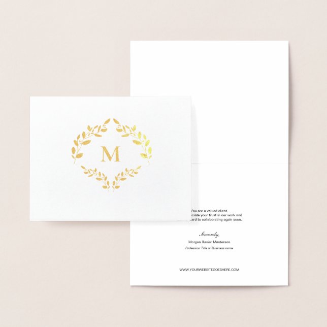 Carte Dorée Monogram Business Logo Laurel feuille Luxe (Affichage)