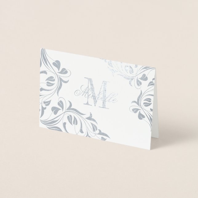 Carte Dorée Monogramme et nom avec design floral (Devant)