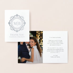 Carte Dorée Monogramme floral orné Merci Mariage photo