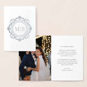 Carte Dorée Monogramme floral orné Merci Mariage photo