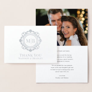 Carte Dorée Monogramme floral orné Merci Mariage photo
